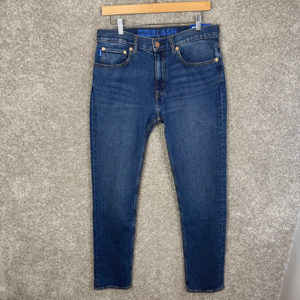 Hugo Boss Ash Slim Fit Jeans Mens 30x32 Dark Wash Blue Denim 50511502 NEW